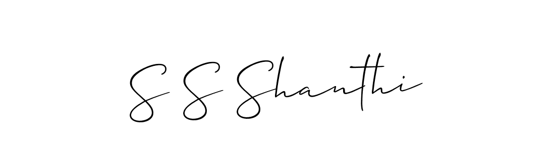 The best way (Allison_Script) to make a short signature is to pick only two or three words in your name. The name S S Shanthi include a total of six letters. For converting this name. S S Shanthi signature style 2 images and pictures png