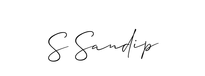 How to make S Sandip name signature. Use Allison_Script style for creating short signs online. This is the latest handwritten sign. S Sandip signature style 2 images and pictures png