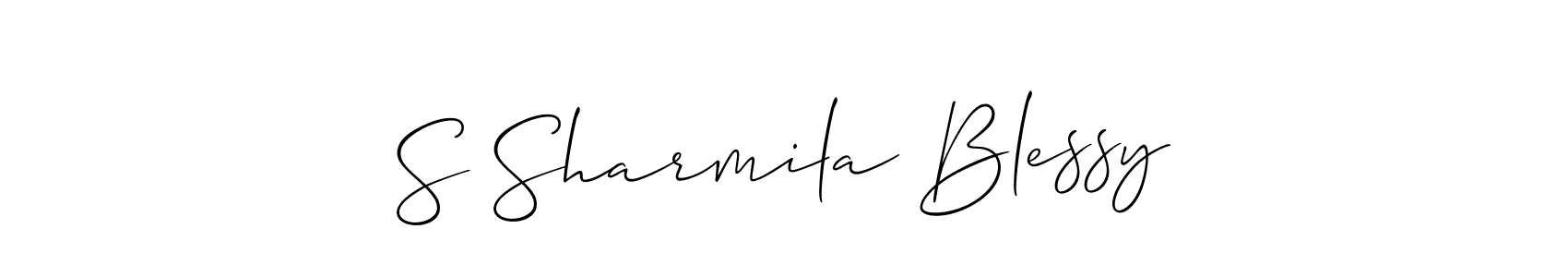See photos of S Sharmila Blessy official signature by Spectra . Check more albums & portfolios. Read reviews & check more about Allison_Script font. S Sharmila Blessy signature style 2 images and pictures png