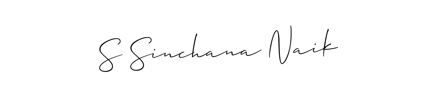 The best way (Allison_Script) to make a short signature is to pick only two or three words in your name. The name S Sinchana Naik include a total of six letters. For converting this name. S Sinchana Naik signature style 2 images and pictures png