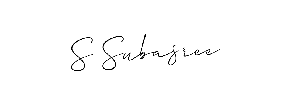 Allison_Script is a professional signature style that is perfect for those who want to add a touch of class to their signature. It is also a great choice for those who want to make their signature more unique. Get S Subasree name to fancy signature for free. S Subasree signature style 2 images and pictures png