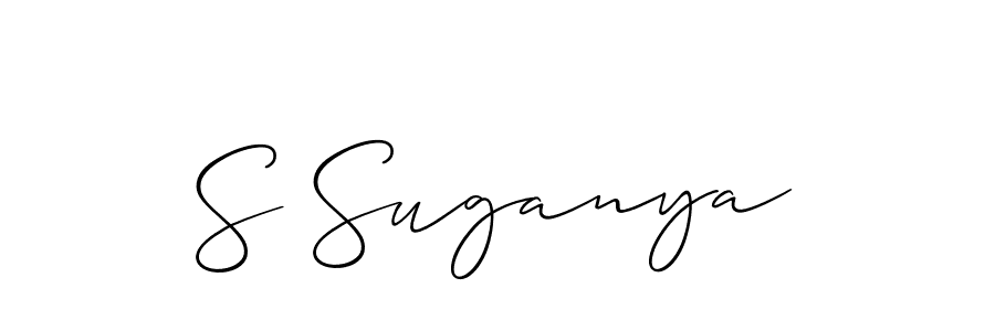 if you are searching for the best signature style for your name S Suganya. so please give up your signature search. here we have designed multiple signature styles  using Allison_Script. S Suganya signature style 2 images and pictures png