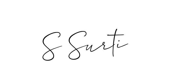 Allison_Script is a professional signature style that is perfect for those who want to add a touch of class to their signature. It is also a great choice for those who want to make their signature more unique. Get S Surti name to fancy signature for free. S Surti signature style 2 images and pictures png