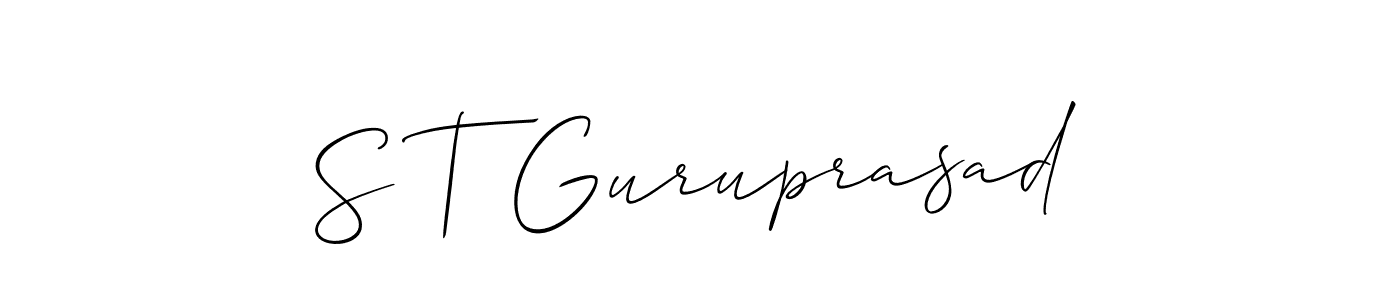 The best way (Allison_Script) to make a short signature is to pick only two or three words in your name. The name S T Guruprasad include a total of six letters. For converting this name. S T Guruprasad signature style 2 images and pictures png