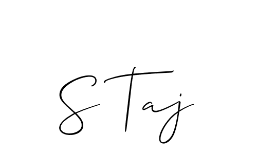 if you are searching for the best signature style for your name S Taj. so please give up your signature search. here we have designed multiple signature styles  using Allison_Script. S Taj signature style 2 images and pictures png