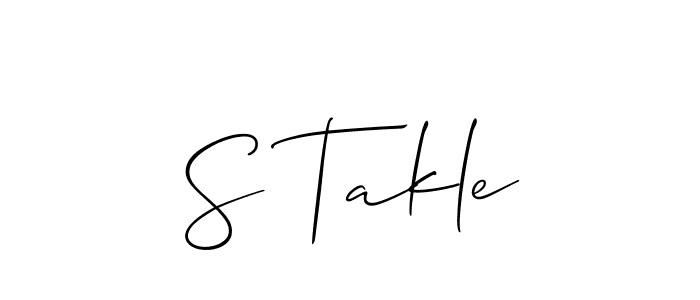 The best way (Allison_Script) to make a short signature is to pick only two or three words in your name. The name S Takle include a total of six letters. For converting this name. S Takle signature style 2 images and pictures png