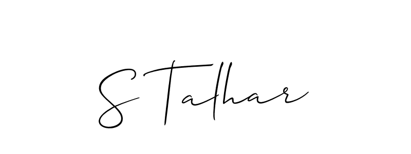 Use a signature maker to create a handwritten signature online. With this signature software, you can design (Allison_Script) your own signature for name S Talhar. S Talhar signature style 2 images and pictures png