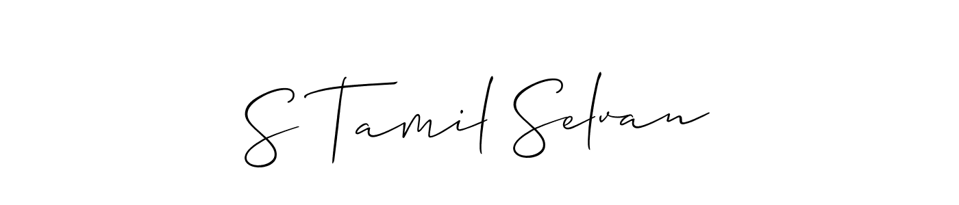 The best way (Allison_Script) to make a short signature is to pick only two or three words in your name. The name S Tamil Selvan include a total of six letters. For converting this name. S Tamil Selvan signature style 2 images and pictures png