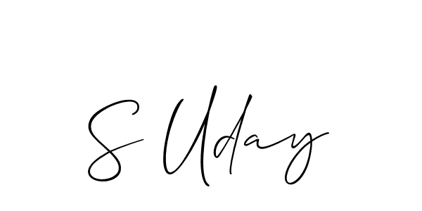 The best way (Allison_Script) to make a short signature is to pick only two or three words in your name. The name S Uday include a total of six letters. For converting this name. S Uday signature style 2 images and pictures png