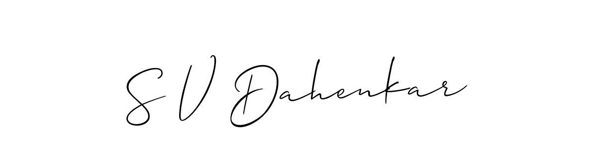 if you are searching for the best signature style for your name S V Dahenkar. so please give up your signature search. here we have designed multiple signature styles  using Allison_Script. S V Dahenkar signature style 2 images and pictures png