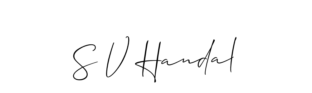 The best way (Allison_Script) to make a short signature is to pick only two or three words in your name. The name S V Handal include a total of six letters. For converting this name. S V Handal signature style 2 images and pictures png