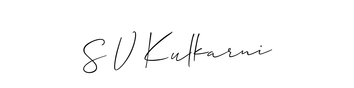 Use a signature maker to create a handwritten signature online. With this signature software, you can design (Allison_Script) your own signature for name S V Kulkarni. S V Kulkarni signature style 2 images and pictures png