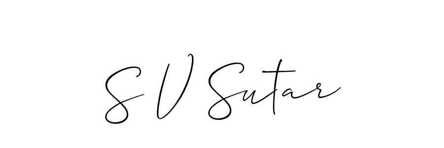 The best way (Allison_Script) to make a short signature is to pick only two or three words in your name. The name S V Sutar include a total of six letters. For converting this name. S V Sutar signature style 2 images and pictures png