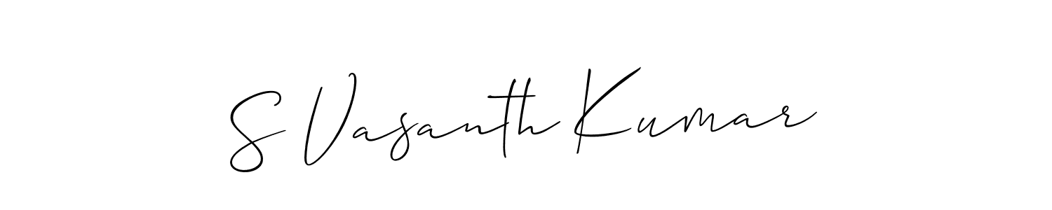 The best way (Allison_Script) to make a short signature is to pick only two or three words in your name. The name S Vasanth Kumar include a total of six letters. For converting this name. S Vasanth Kumar signature style 2 images and pictures png