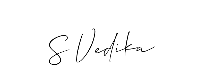 if you are searching for the best signature style for your name S Vedika. so please give up your signature search. here we have designed multiple signature styles  using Allison_Script. S Vedika signature style 2 images and pictures png