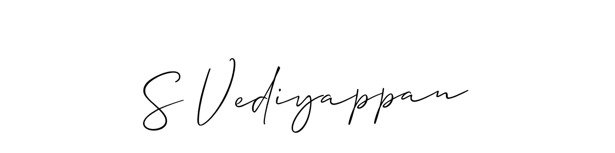 How to make S Vediyappan name signature. Use Allison_Script style for creating short signs online. This is the latest handwritten sign. S Vediyappan signature style 2 images and pictures png