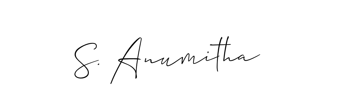 The best way (Allison_Script) to make a short signature is to pick only two or three words in your name. The name S. Anumitha include a total of six letters. For converting this name. S. Anumitha signature style 2 images and pictures png