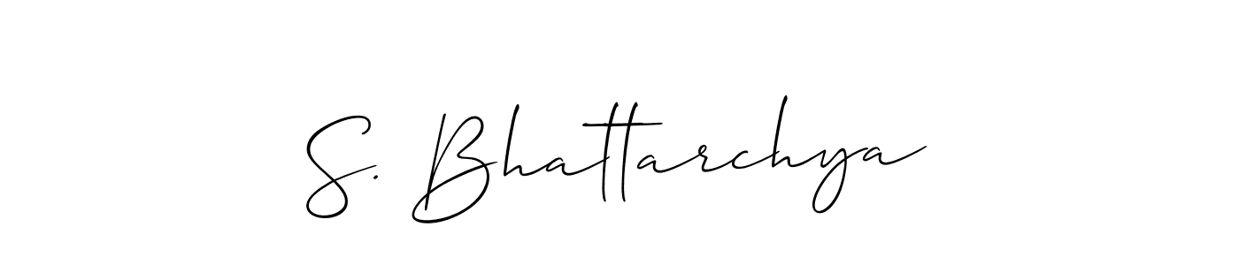 Also You can easily find your signature by using the search form. We will create S. Bhattarchya name handwritten signature images for you free of cost using Allison_Script sign style. S. Bhattarchya signature style 2 images and pictures png