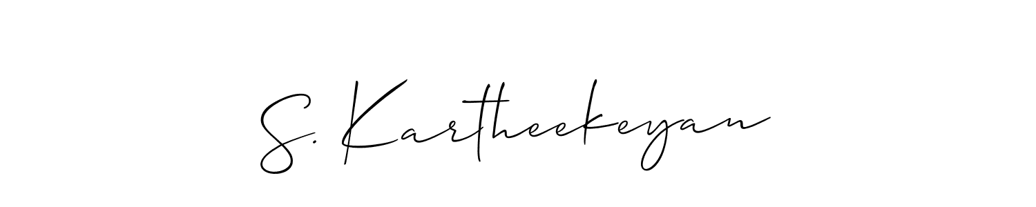 The best way (Allison_Script) to make a short signature is to pick only two or three words in your name. The name S. Kartheekeyan include a total of six letters. For converting this name. S. Kartheekeyan signature style 2 images and pictures png