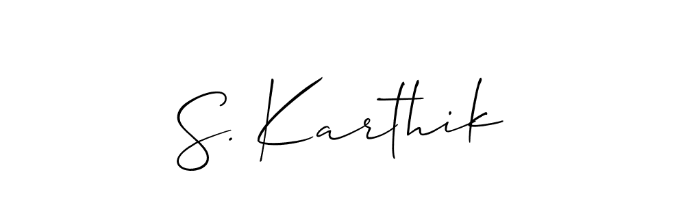 The best way (Allison_Script) to make a short signature is to pick only two or three words in your name. The name S. Karthik include a total of six letters. For converting this name. S. Karthik signature style 2 images and pictures png