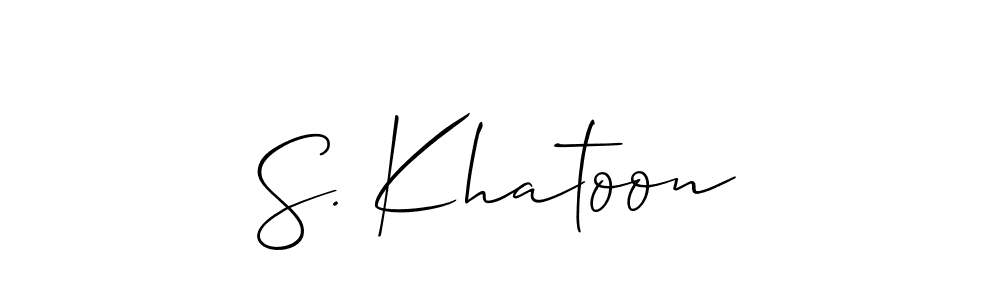 Also You can easily find your signature by using the search form. We will create S. Khatoon name handwritten signature images for you free of cost using Allison_Script sign style. S. Khatoon signature style 2 images and pictures png