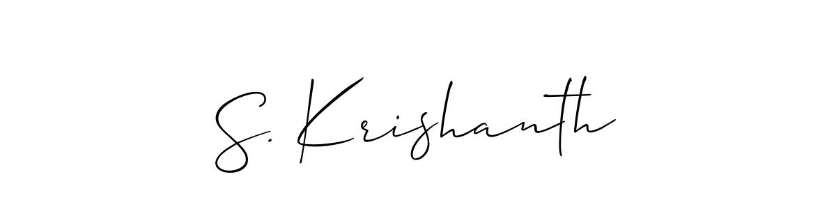 The best way (Allison_Script) to make a short signature is to pick only two or three words in your name. The name S. Krishanth include a total of six letters. For converting this name. S. Krishanth signature style 2 images and pictures png