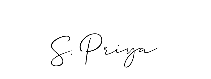 The best way (Allison_Script) to make a short signature is to pick only two or three words in your name. The name S. Priya include a total of six letters. For converting this name. S. Priya signature style 2 images and pictures png