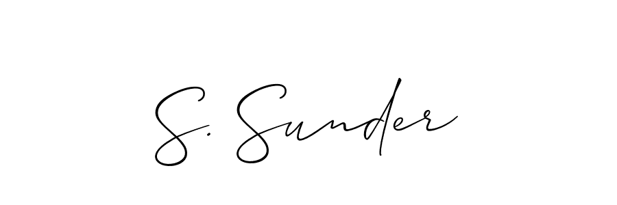 The best way (Allison_Script) to make a short signature is to pick only two or three words in your name. The name S. Sunder include a total of six letters. For converting this name. S. Sunder signature style 2 images and pictures png