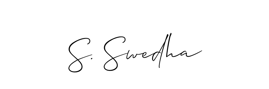 if you are searching for the best signature style for your name S. Swedha. so please give up your signature search. here we have designed multiple signature styles  using Allison_Script. S. Swedha signature style 2 images and pictures png