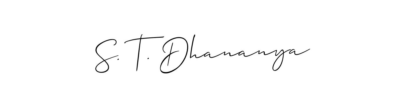 if you are searching for the best signature style for your name S. T. Dhananya. so please give up your signature search. here we have designed multiple signature styles  using Allison_Script. S. T. Dhananya signature style 2 images and pictures png