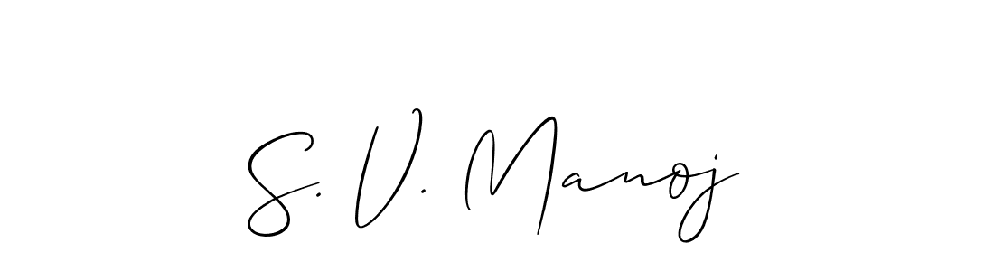 Allison_Script is a professional signature style that is perfect for those who want to add a touch of class to their signature. It is also a great choice for those who want to make their signature more unique. Get S. V. Manoj name to fancy signature for free. S. V. Manoj signature style 2 images and pictures png