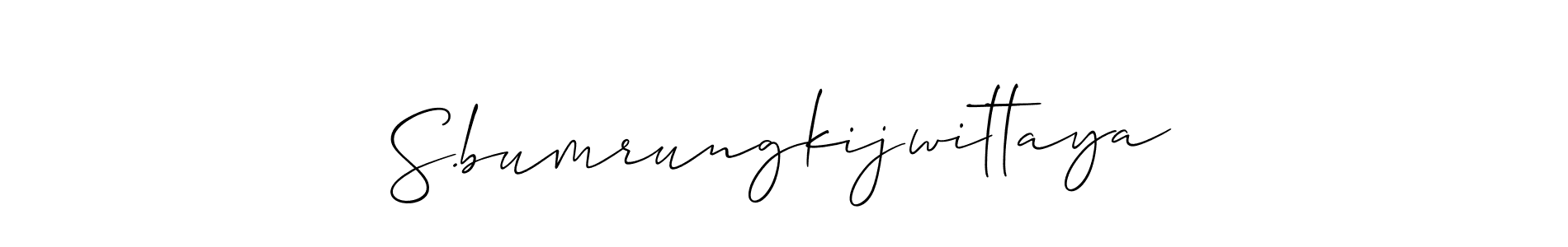 Use a signature maker to create a handwritten signature online. With this signature software, you can design (Allison_Script) your own signature for name S.bumrungkijwittaya. S.bumrungkijwittaya signature style 2 images and pictures png