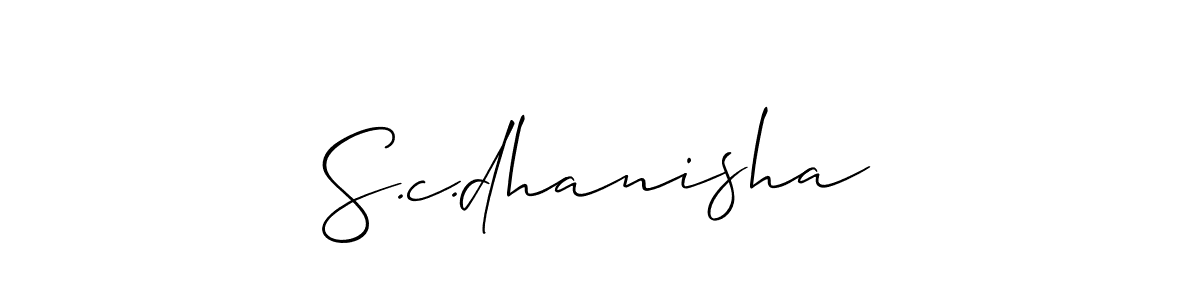 The best way (Allison_Script) to make a short signature is to pick only two or three words in your name. The name S.c.dhanisha include a total of six letters. For converting this name. S.c.dhanisha signature style 2 images and pictures png