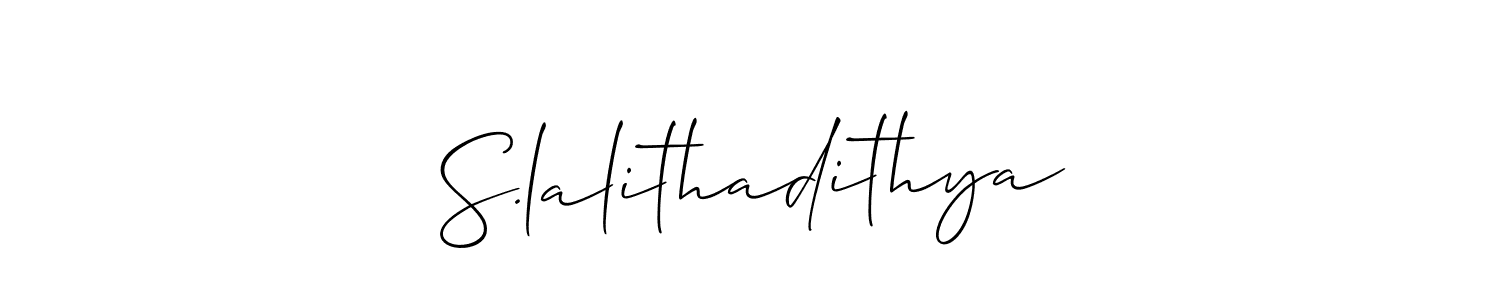 How to make S.lalithadithya name signature. Use Allison_Script style for creating short signs online. This is the latest handwritten sign. S.lalithadithya signature style 2 images and pictures png