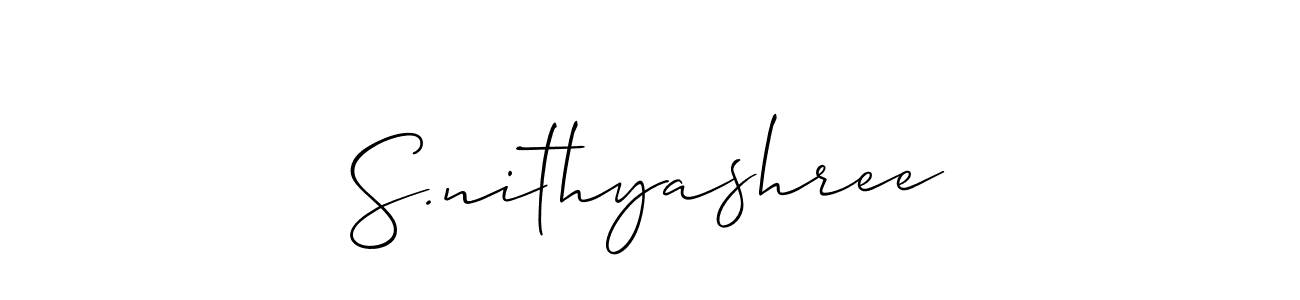 Make a short S.nithyashree signature style. Manage your documents anywhere anytime using Allison_Script. Create and add eSignatures, submit forms, share and send files easily. S.nithyashree signature style 2 images and pictures png