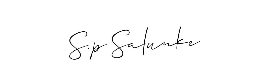Use a signature maker to create a handwritten signature online. With this signature software, you can design (Allison_Script) your own signature for name S.p Salunke. S.p Salunke signature style 2 images and pictures png