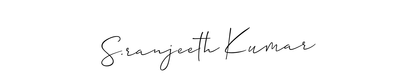 The best way (Allison_Script) to make a short signature is to pick only two or three words in your name. The name S.ranjeeth Kumar include a total of six letters. For converting this name. S.ranjeeth Kumar signature style 2 images and pictures png