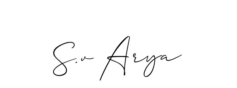 Also You can easily find your signature by using the search form. We will create S.v Arya name handwritten signature images for you free of cost using Allison_Script sign style. S.v Arya signature style 2 images and pictures png