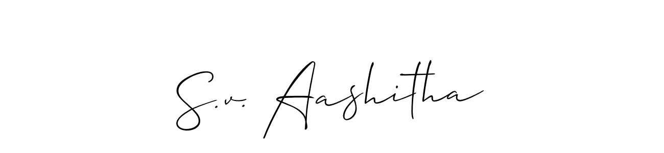 Use a signature maker to create a handwritten signature online. With this signature software, you can design (Allison_Script) your own signature for name S.v. Aashitha. S.v. Aashitha signature style 2 images and pictures png