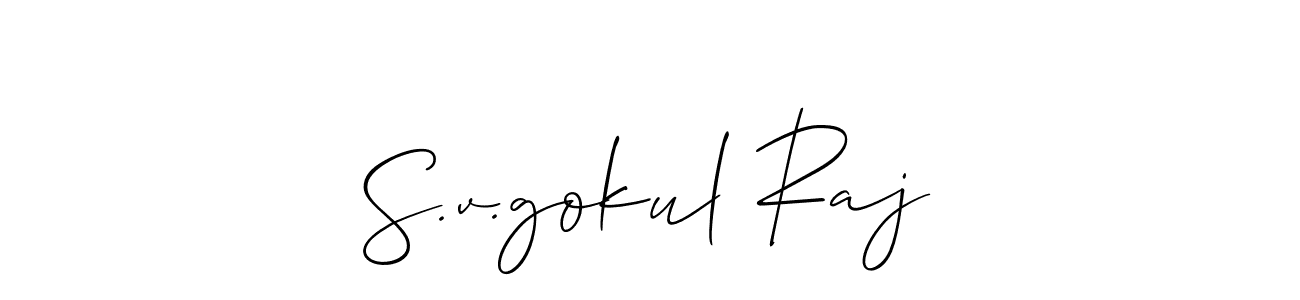 if you are searching for the best signature style for your name S.v.gokul Raj. so please give up your signature search. here we have designed multiple signature styles  using Allison_Script. S.v.gokul Raj signature style 2 images and pictures png