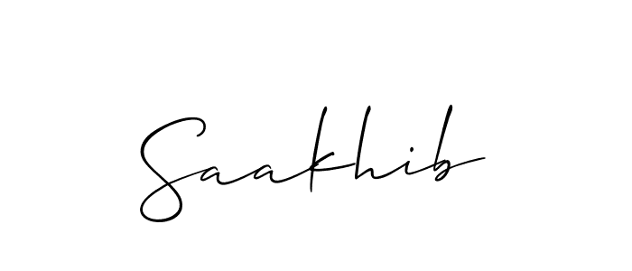 Use a signature maker to create a handwritten signature online. With this signature software, you can design (Allison_Script) your own signature for name Saakhib. Saakhib signature style 2 images and pictures png