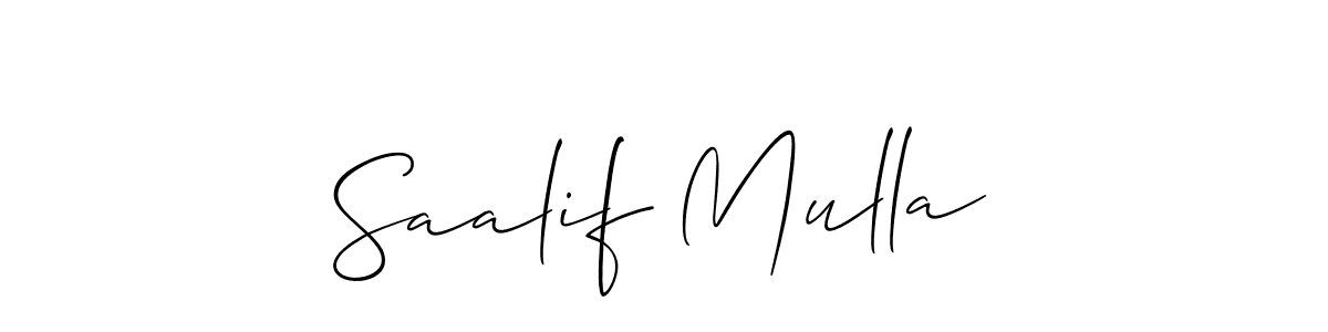 The best way (Allison_Script) to make a short signature is to pick only two or three words in your name. The name Saalif Mulla include a total of six letters. For converting this name. Saalif Mulla signature style 2 images and pictures png