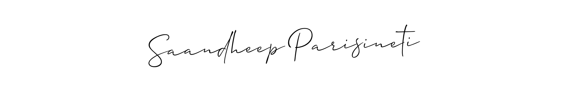 How to make Saandheep Parisineti name signature. Use Allison_Script style for creating short signs online. This is the latest handwritten sign. Saandheep Parisineti signature style 2 images and pictures png