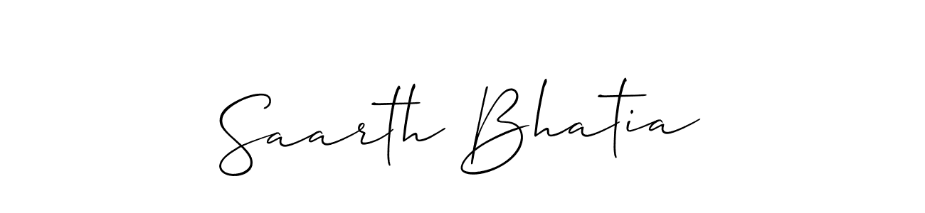 How to make Saarth Bhatia name signature. Use Allison_Script style for creating short signs online. This is the latest handwritten sign. Saarth Bhatia signature style 2 images and pictures png