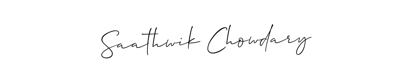 How to make Saathwik Chowdary name signature. Use Allison_Script style for creating short signs online. This is the latest handwritten sign. Saathwik Chowdary signature style 2 images and pictures png