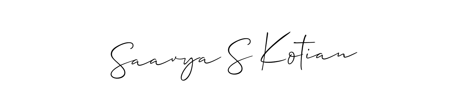 Make a short Saavya S Kotian signature style. Manage your documents anywhere anytime using Allison_Script. Create and add eSignatures, submit forms, share and send files easily. Saavya S Kotian signature style 2 images and pictures png