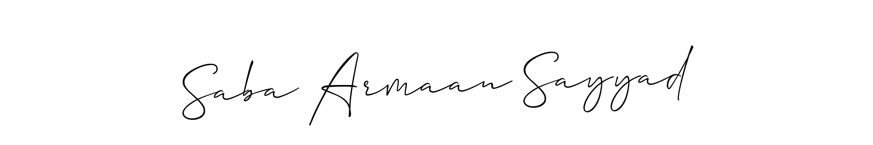 Allison_Script is a professional signature style that is perfect for those who want to add a touch of class to their signature. It is also a great choice for those who want to make their signature more unique. Get Saba Armaan Sayyad name to fancy signature for free. Saba Armaan Sayyad signature style 2 images and pictures png