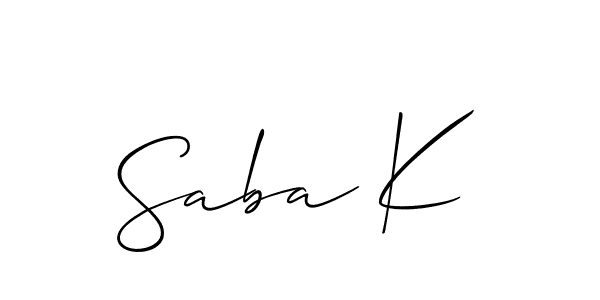 How to make Saba K name signature. Use Allison_Script style for creating short signs online. This is the latest handwritten sign. Saba K signature style 2 images and pictures png