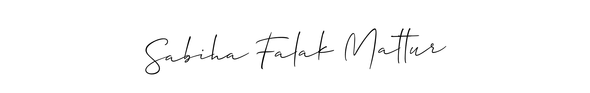 Create a beautiful signature design for name Sabiha Falak Mattur. With this signature (Allison_Script) fonts, you can make a handwritten signature for free. Sabiha Falak Mattur signature style 2 images and pictures png