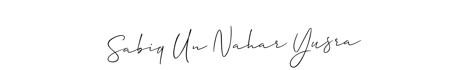 Create a beautiful signature design for name Sabiq Un Nahar Yusra. With this signature (Allison_Script) fonts, you can make a handwritten signature for free. Sabiq Un Nahar Yusra signature style 2 images and pictures png